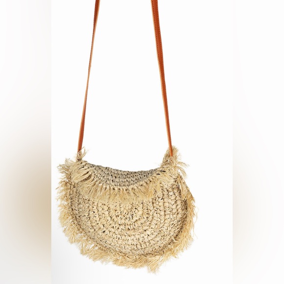 Straw Fringe Half Moon Crossbody - Picture 4 of 7